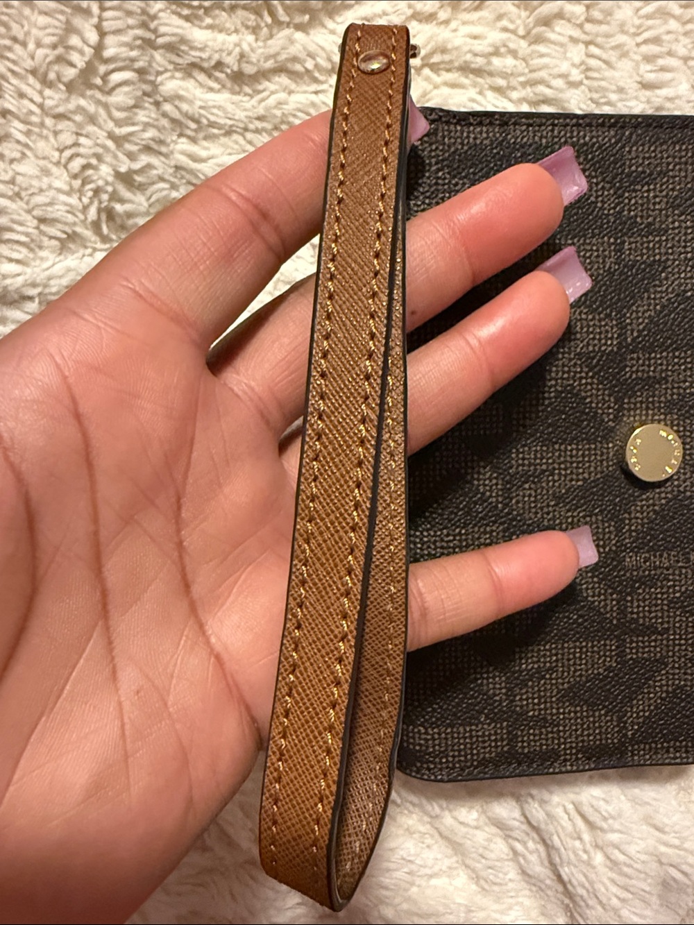 Michael Kors "Brown/Luggage" MK Sig Saffiano Slim Tech Wristlet - Picture 7 of 8